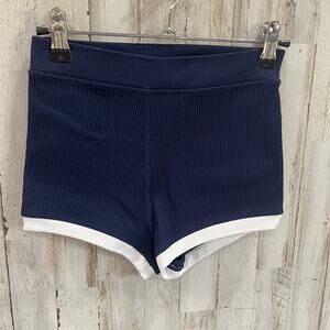 Aerie Offline Main Squeeze Super Shortie Shorts Navy Blue Ribbed White Trim XS